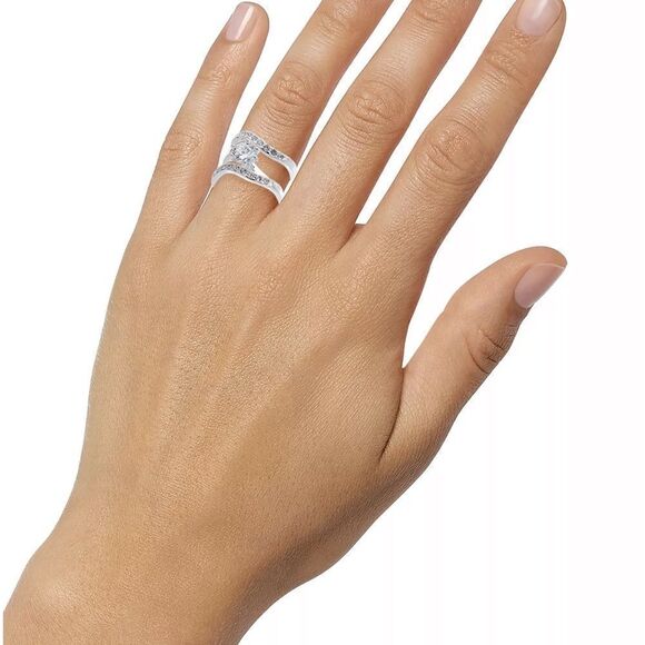 New in Bow CHARTER CLUB Fine Silver Plate Crystal Wavy Ring - Picture 2 of 7